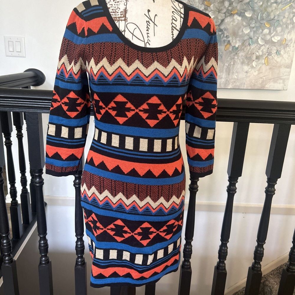 Flying Tomato Anthropologie Sweater Dress Womens Med Bodycon Aztec Boho